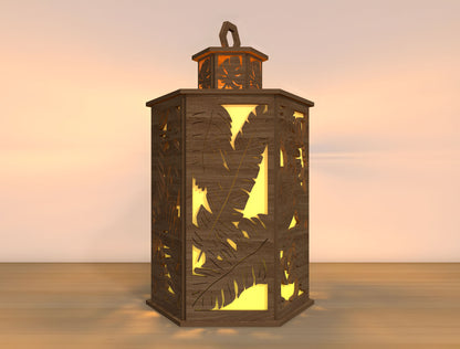 Tropical Leaf Lantern SVG Laser Cut File for LightBurn and Glowforge