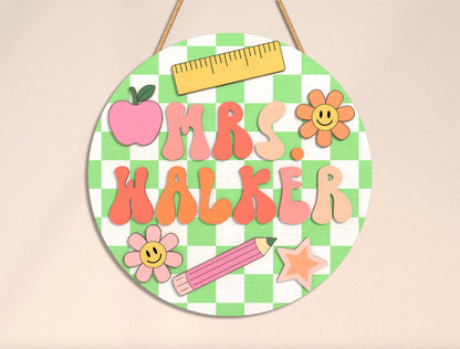 Personalized Gingham Classroom Door Sign SVG Laser Cut File for xTool