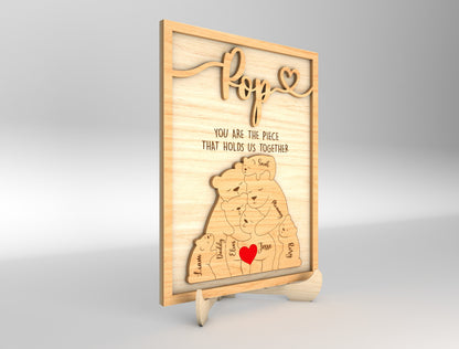Personalized Pop Bear Puzzle SVG Laser Cut File for Glowforge and LightBurn