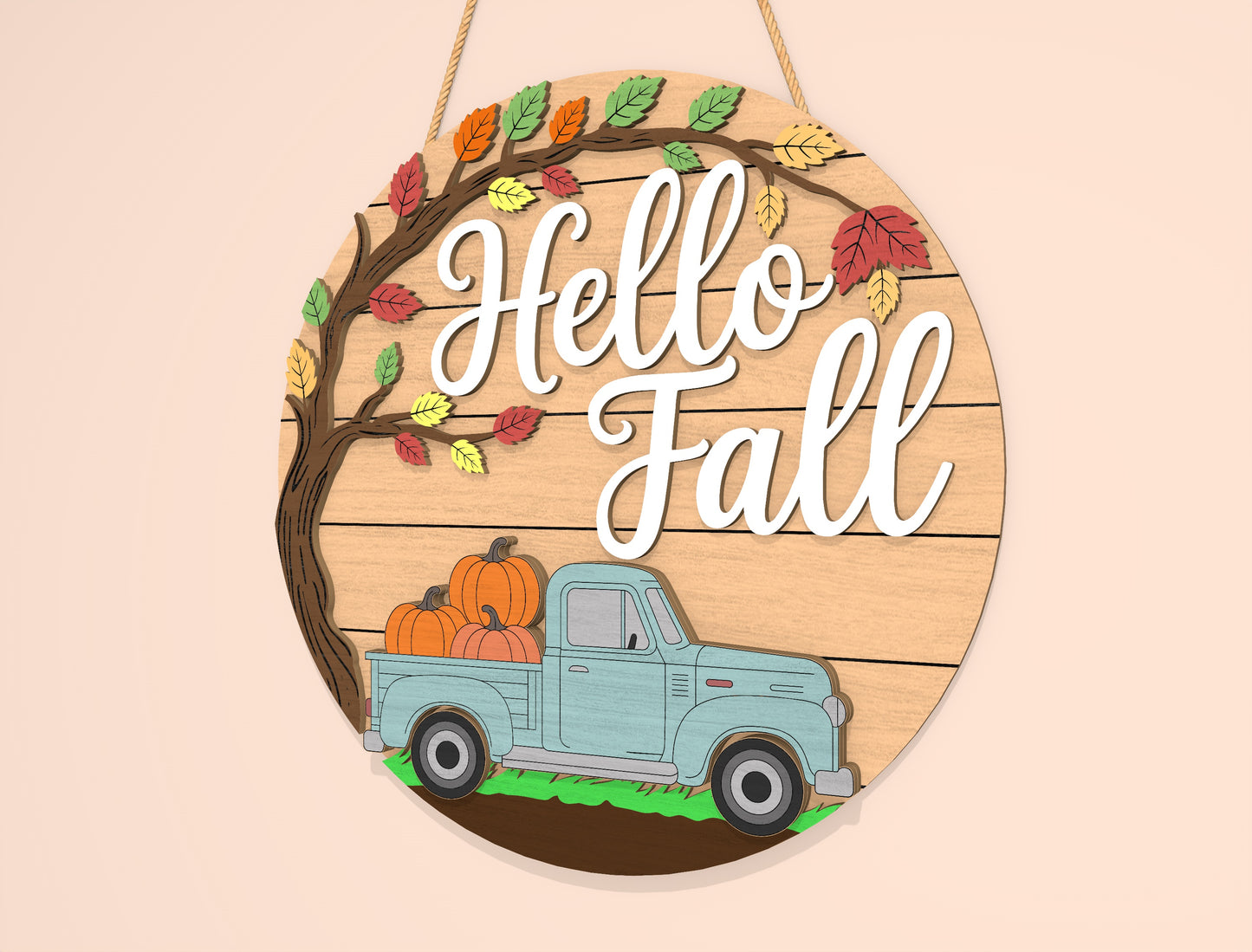 Hello Fall Pumpkin Truck Door Hanger SVG Set for Glowforge xTool LightBurn | 2 Designs