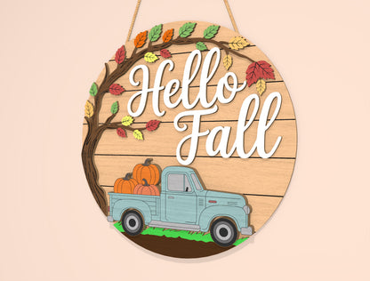 Hello Fall Pumpkin Truck Door Hanger SVG Set for Glowforge xTool LightBurn | 2 Designs