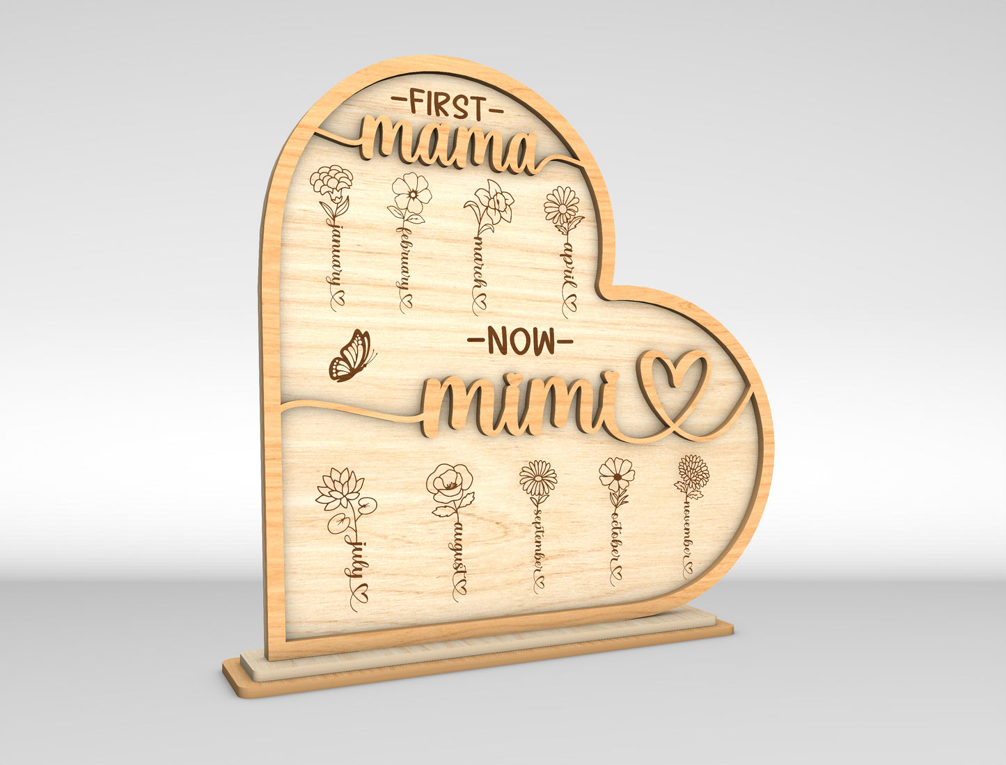 First Mama Now Tata Mimi Birth Flower Sign SVG Laser Cut File for LightBurn and xTool