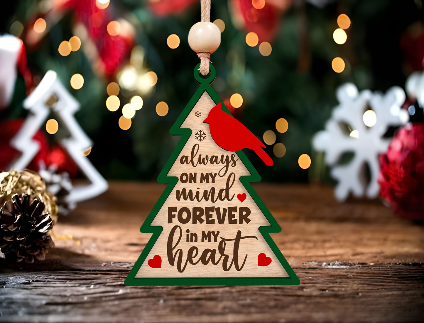 Cardinal Memorial Tree Ornament SVG for Glowforge and LightBurn