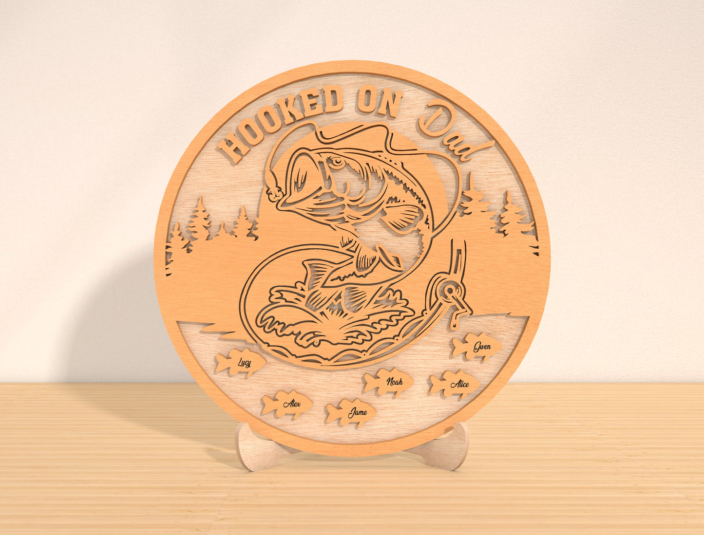 Personalized Father’s Day Fishing Round Sign SVG Laser Cut File for Glowforge and LightBurn