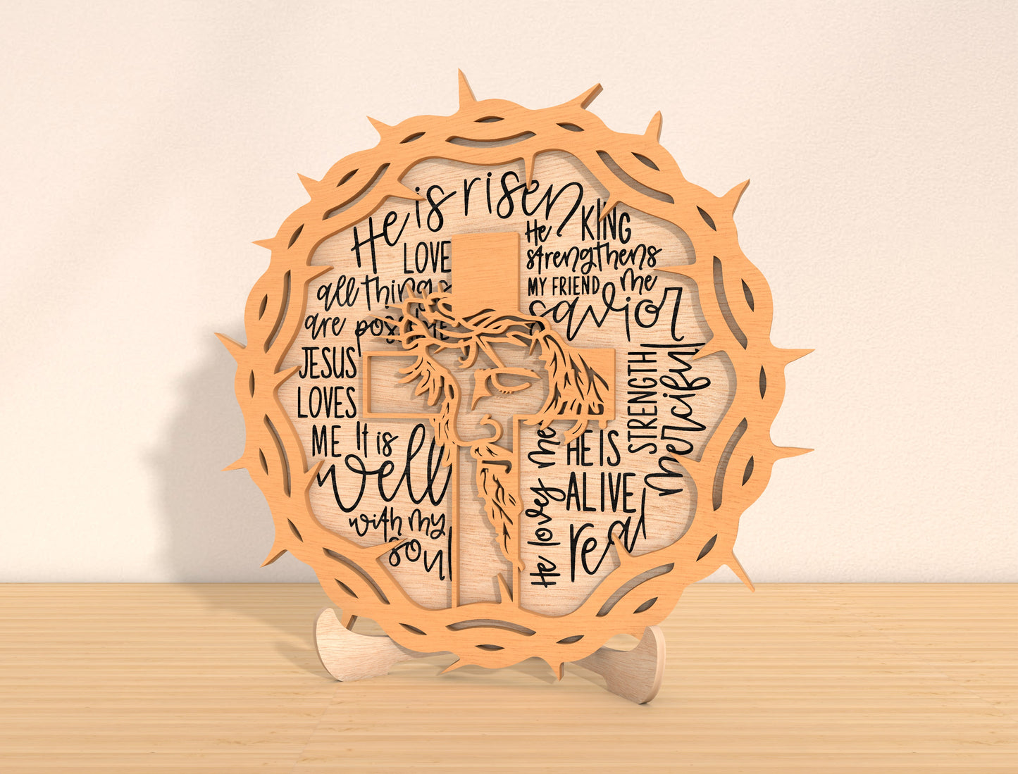 Easter Christian Cross Laser Cut File | He Is Risen Scripture Sign SVG | Wooden Religious Easter Table Decor | Glowforge, xTool, LightBurn, etc.