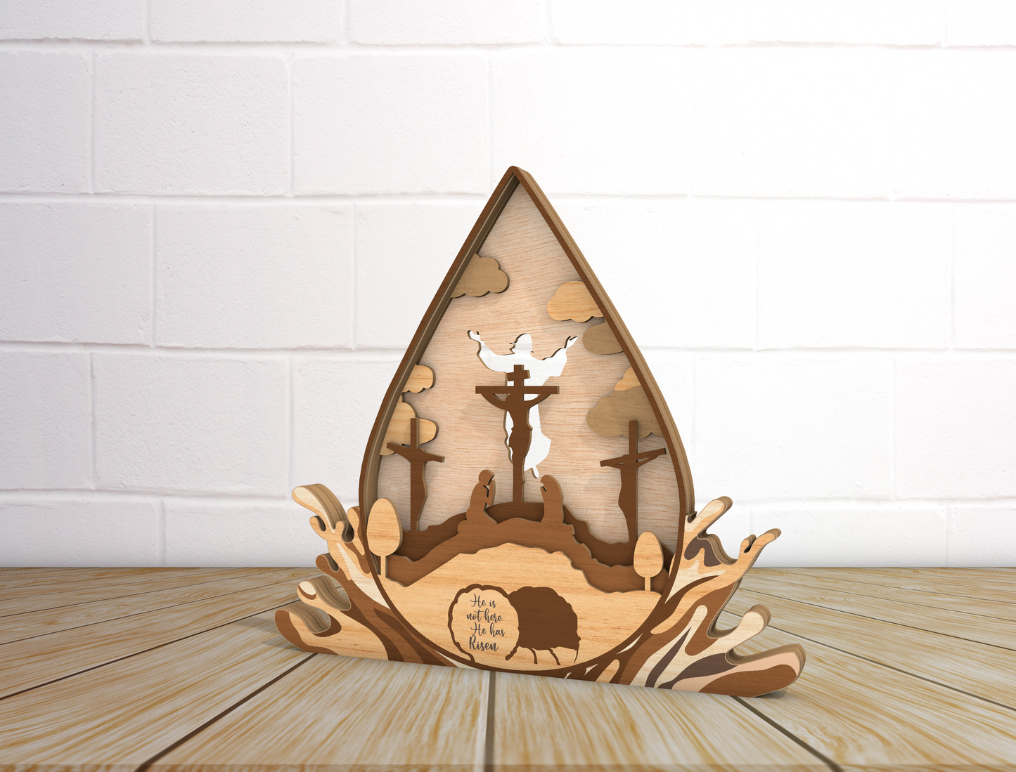 Multilayer Christian Easter He Is Risen Cross Scene SVG for Glowforge