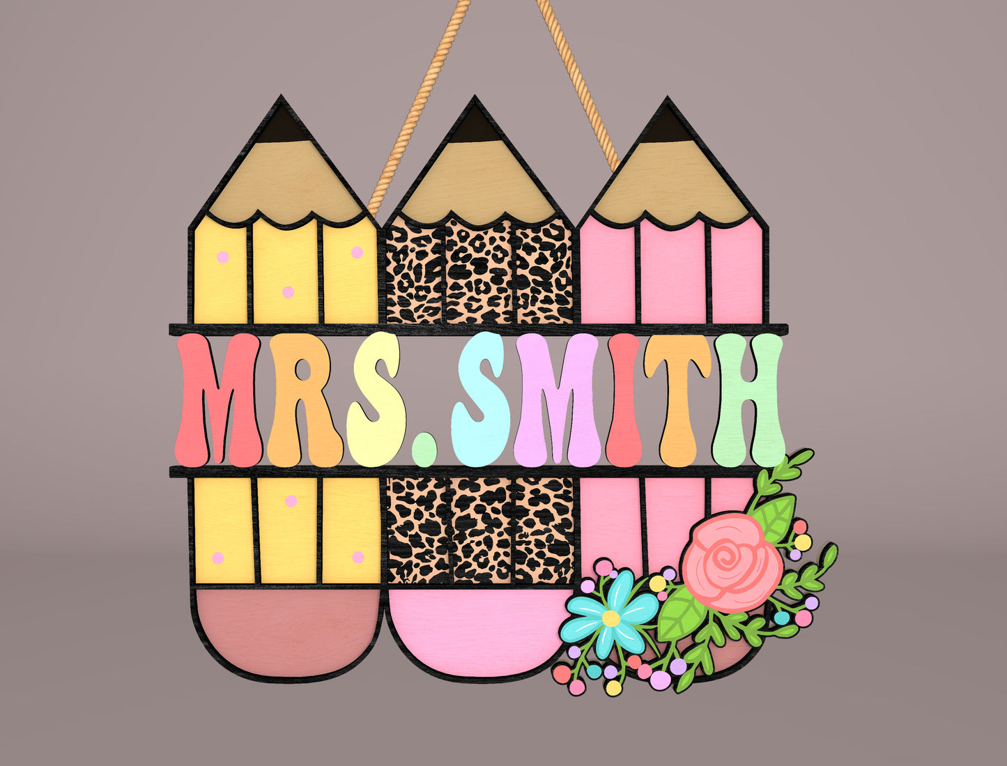 Personalized Pastel Pencil Classroom Door Sign Laser Cut File for Glowforge and xTool