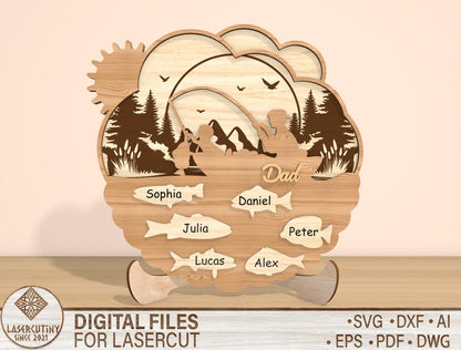Personalized Dad Fishing Scene SVG Laser Cut File for xTool and LightBurn