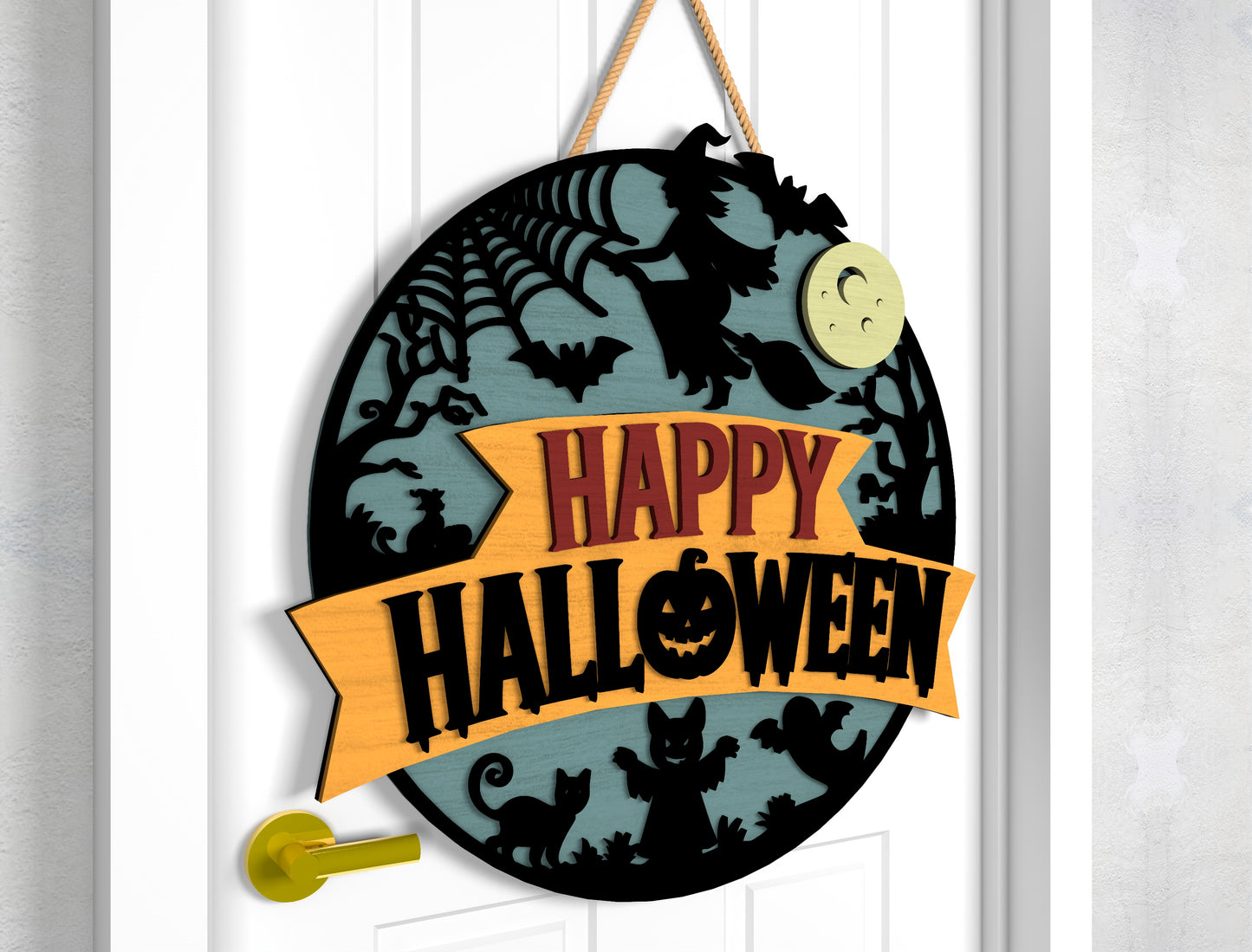 Happy Halloween Door Sign SVG Boo Pumpkin Laser Cut Bundle for LightBurn
