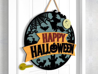 Happy Halloween Door Sign SVG Boo Pumpkin Laser Cut Bundle for LightBurn