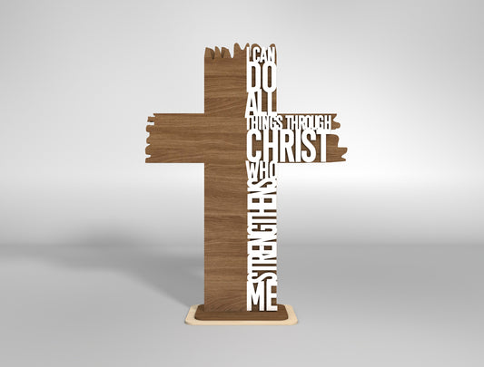 Christian Cross SVG Laser Cut File – Bible Verse Word Art Decor – Glowforge, xTool