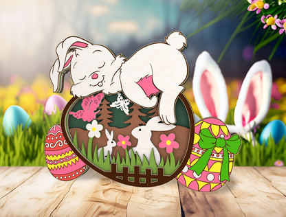 Multilayer Bunny Egg Scene SVG Bundle Rabbit Floral for LightBurn and xTool