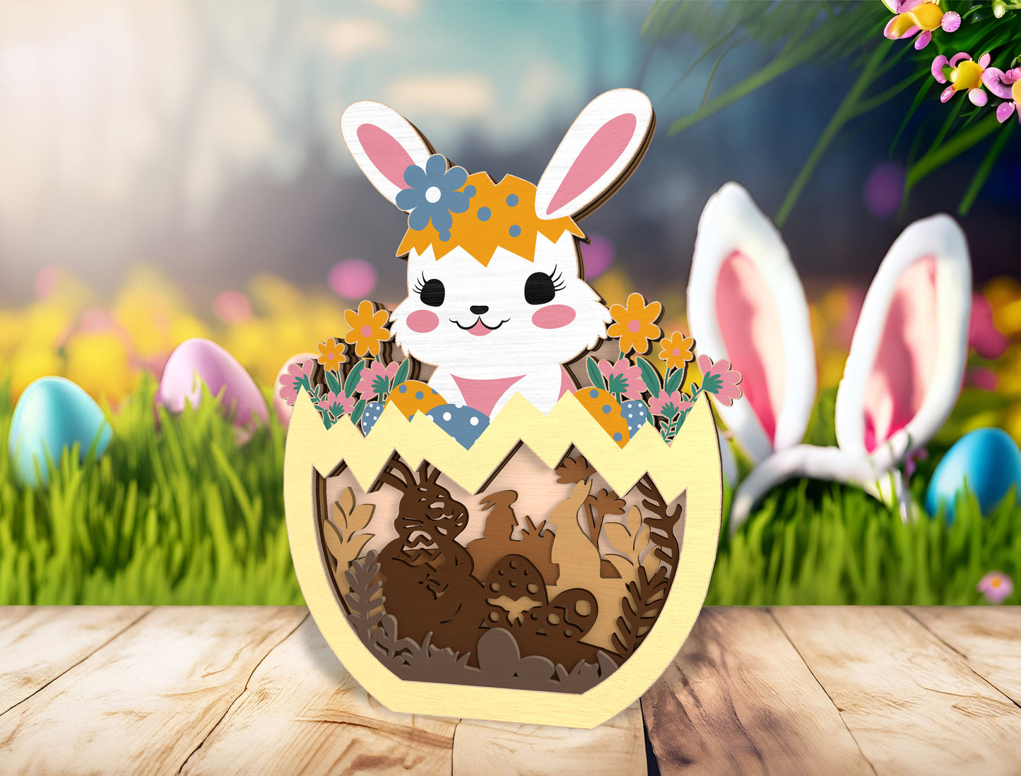 Easter Bunny Egg Multilayer Scene SVG Layered for xTool and Glowforge