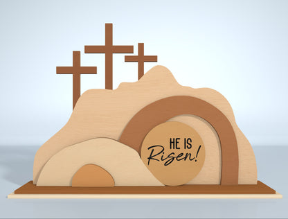 He Is Risen Easter Resurrection Scene Digital Download | 3D Layered Tomb Laser Cut File | Glowforge, xTool, LightBurn, etc.