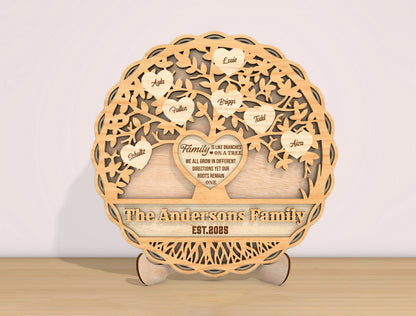 Personalized Family Tree Heart Plaque Sign SVG for Glowforge and xTool