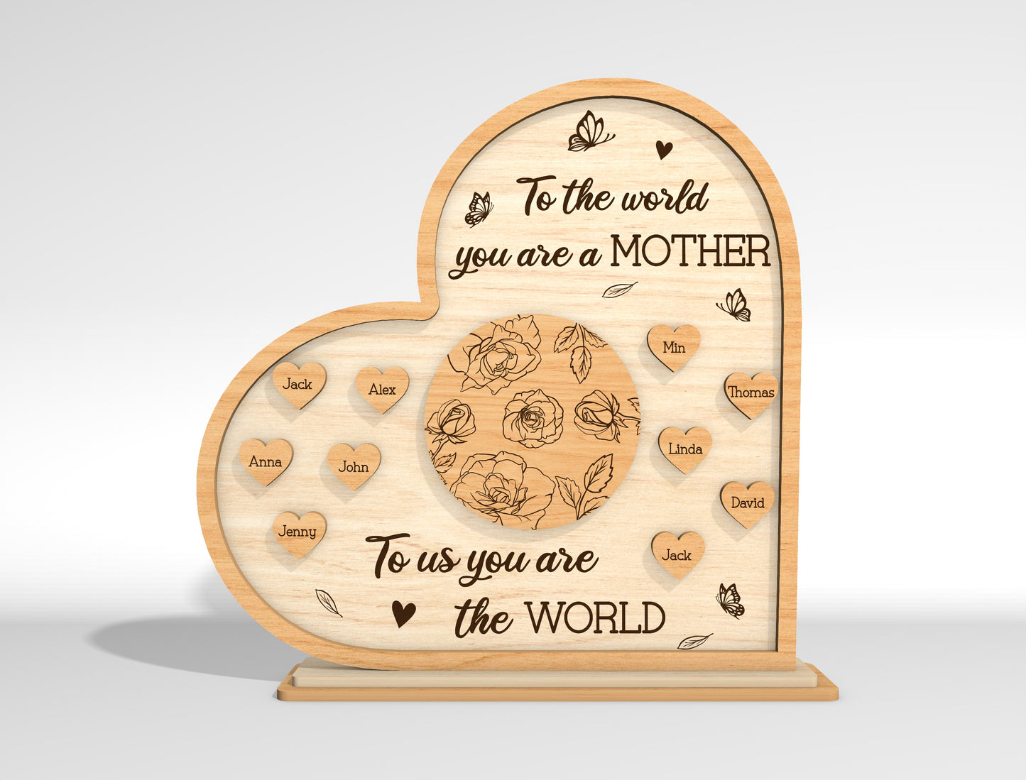 Personalized Mom Heart Custom Names Sign SVG for LightBurn and xTool