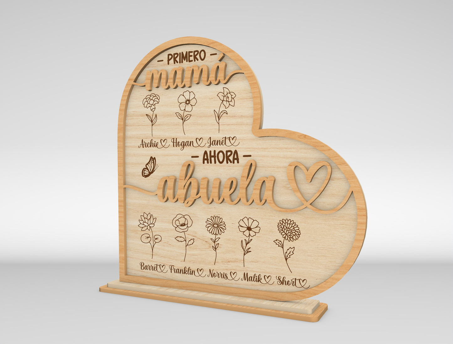 Primero Mamá Ahora Abuela Spanish Flower Sign SVG for xTool and LightBurn