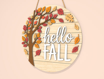 Hello Pumpkin Door Hanger SVG Set for Glowforge xTool LightBurn | 2 Designs