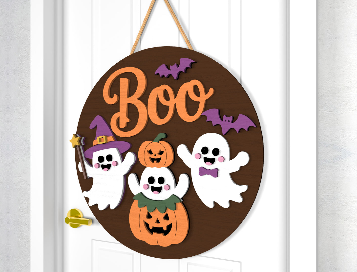 Happy Halloween Ghost Door Sign SVG Laser Cut Files for Glowforge