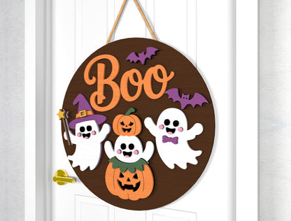 Happy Halloween Ghost Door Sign SVG Laser Cut Files for Glowforge