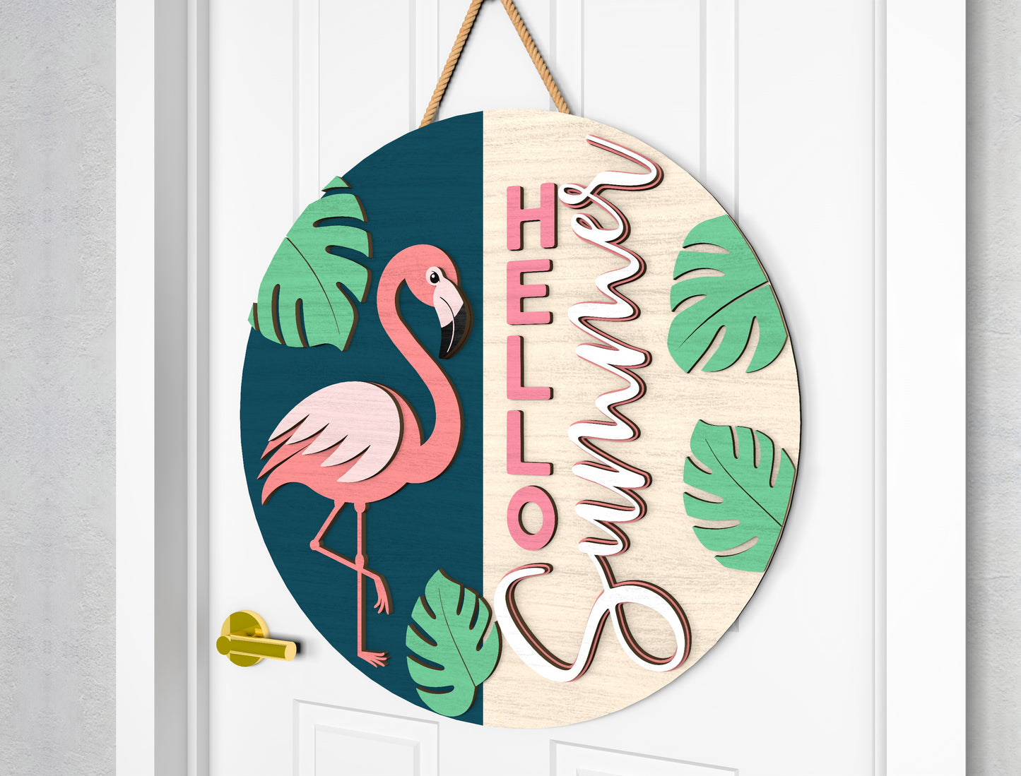 Flamingo Summer Door Hanger SVG Bundle for Glowforge