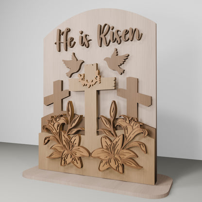 He Is Risen Cross Scene Tabletop Set SVG for Glowforge and xTool