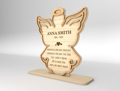 Angel Memorial Tabletop Sign SVG Plaque with Name Dates Laser Cut File for xTool