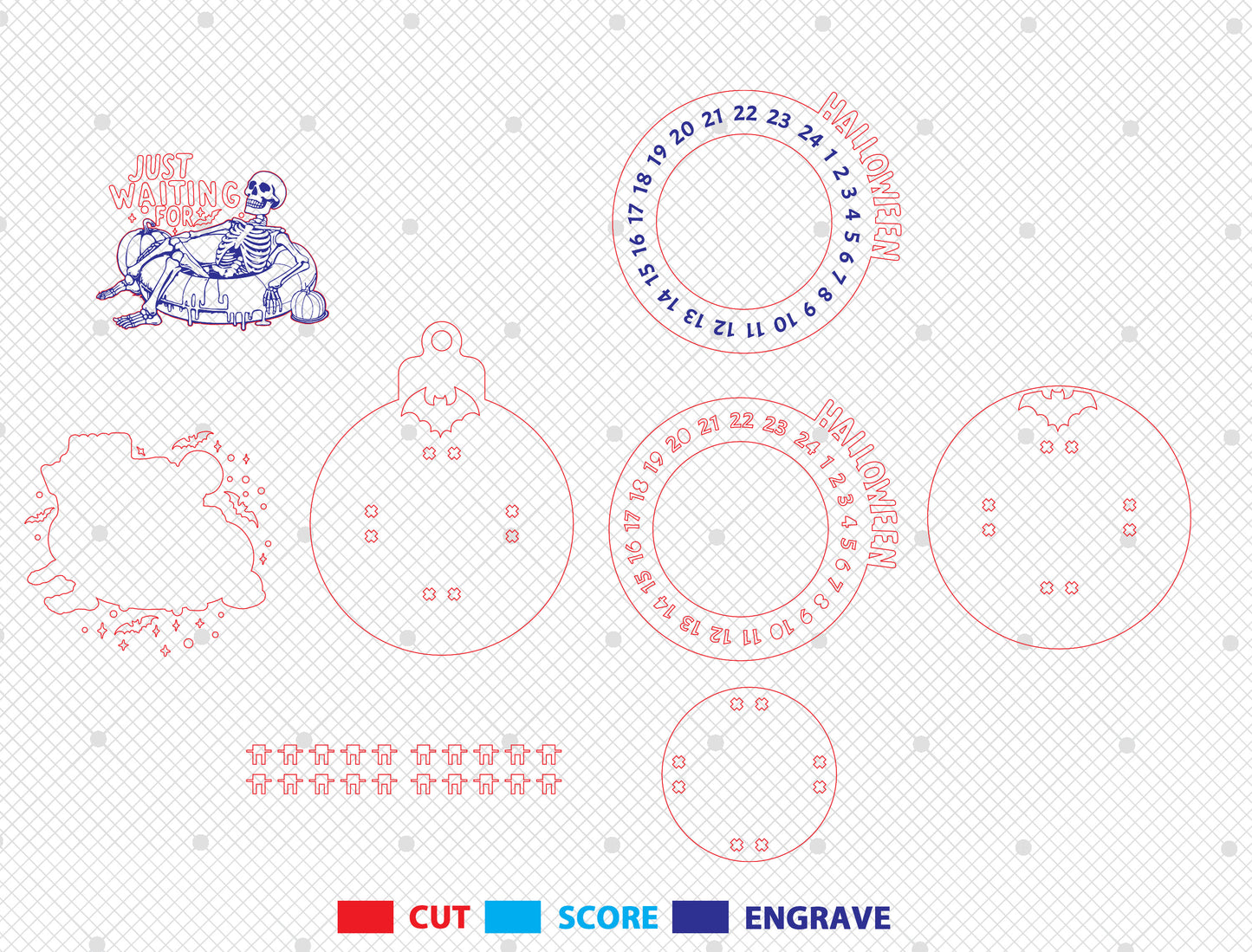 Halloween Skeleton Countdown Ornament SVG Engraved Cutout Bundle for xTool LightBurn
