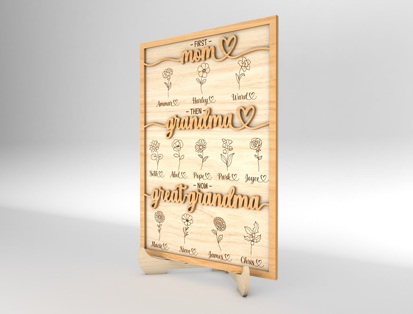 First Mom Then Grandma Birth Flower Sign SVG for Glowforge