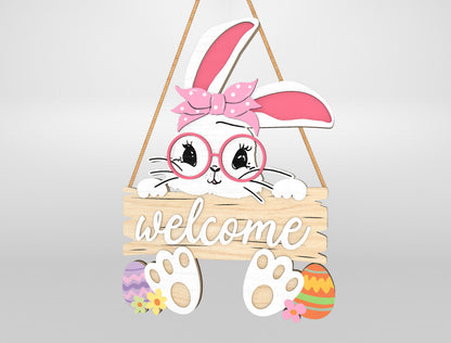 Easter Bunny Welcome Sign SVG Bundle Cute Door Hanger for Glowforge and xTool