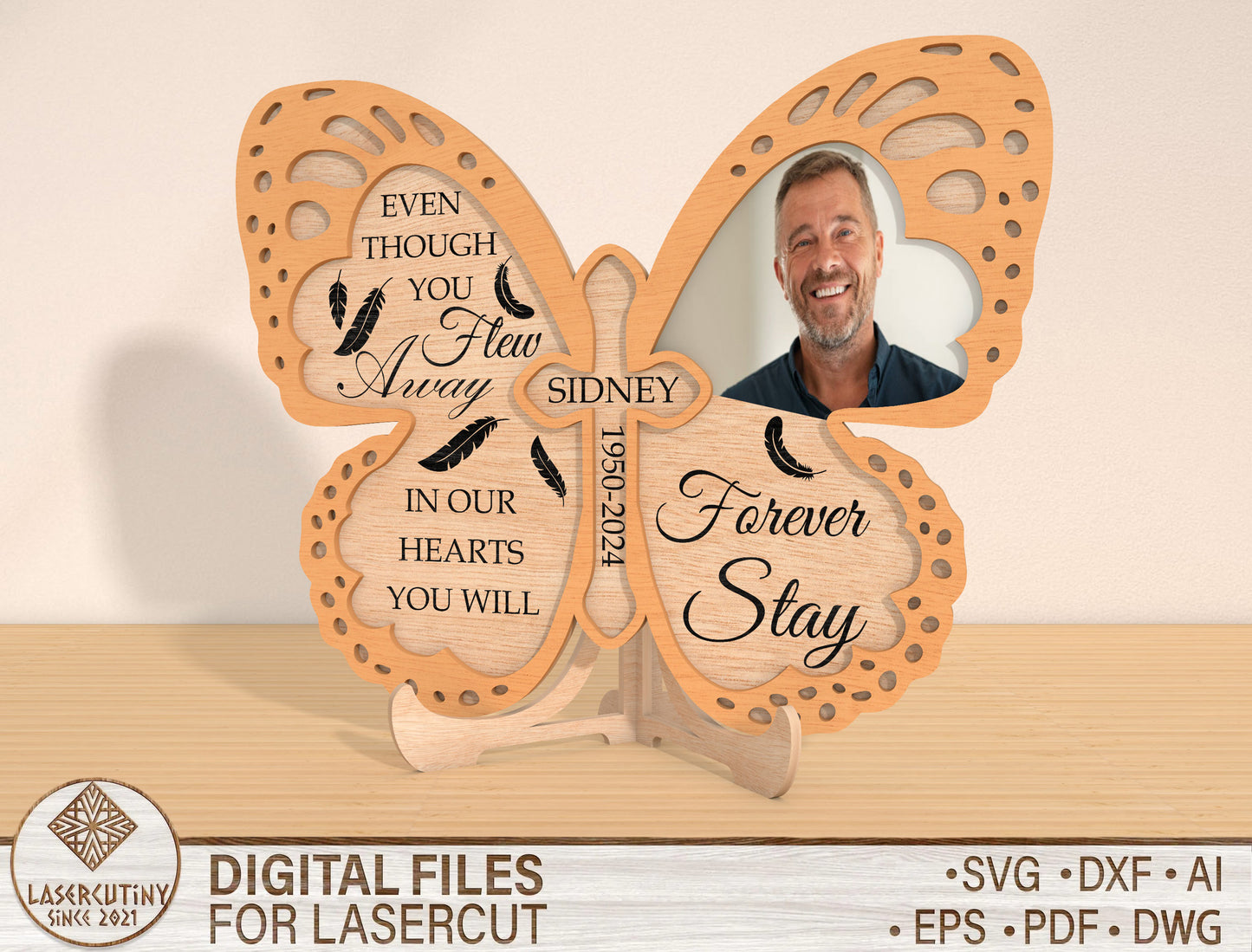 Butterfly Cross Memorial SVG Christian Photo Frame Laser Cut File