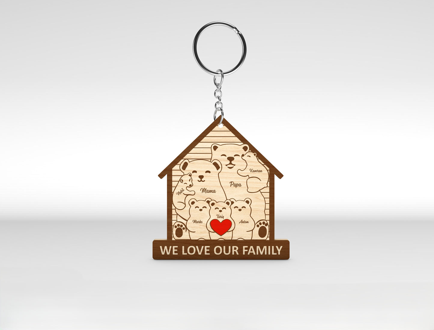 Bear Family Keychain SVG Personalized Bear House Sign for xTool