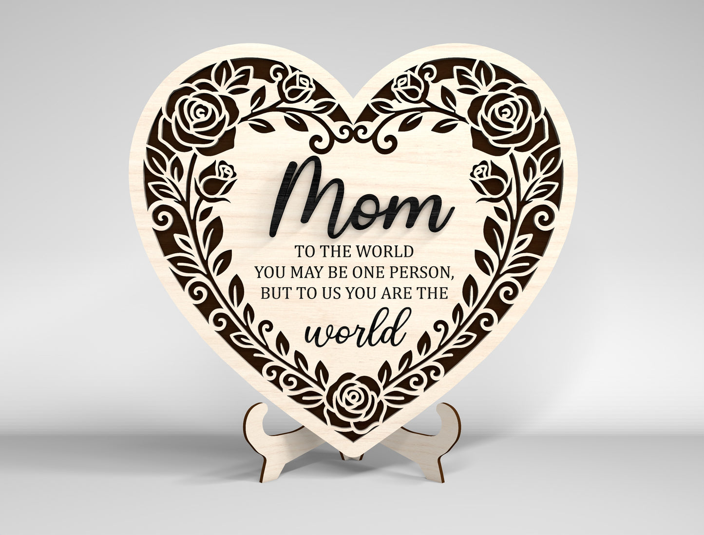 Mom Heart Tabletop Sign SVG Bundle Floral Mother's Day Desk Decor Laser Cut File for Glowforge and LightBurn