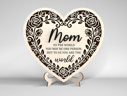Mom Heart Tabletop Sign SVG Bundle Floral Mother's Day Desk Decor Laser Cut File for Glowforge and LightBurn