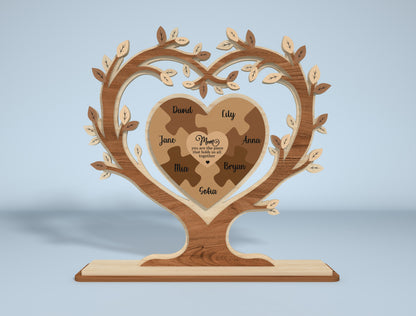 Heart Tree Stand Sign SVG Engraved Family Names for Glowforge
