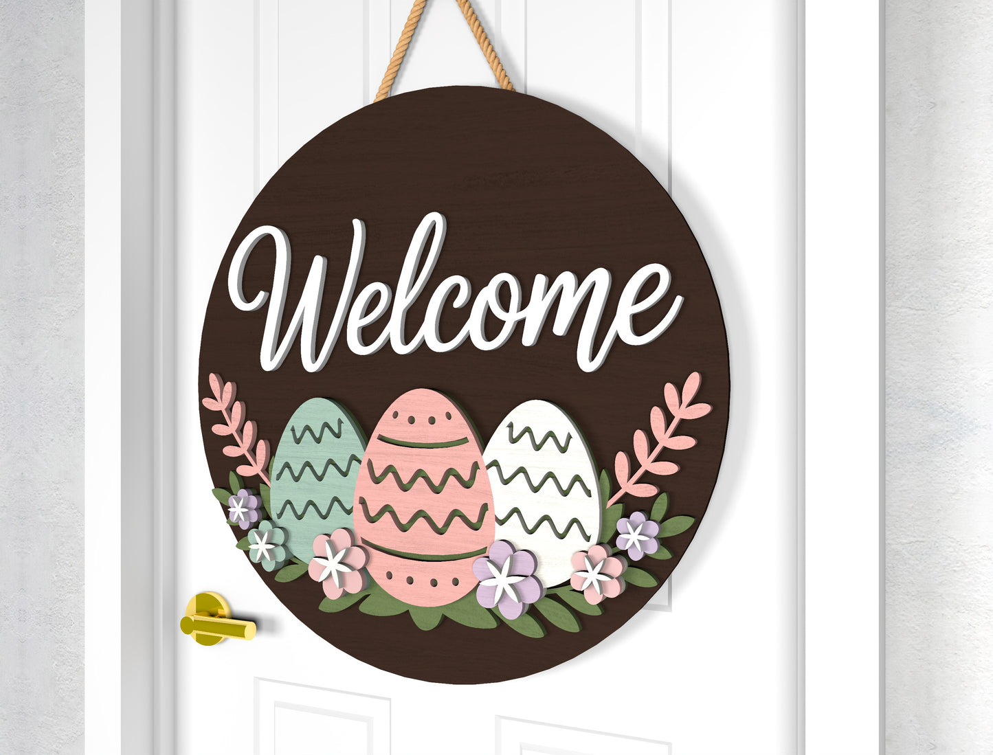 Easter Basket Welcome Door Sign SVG Spring Egg Decor for Glowforge and xTool