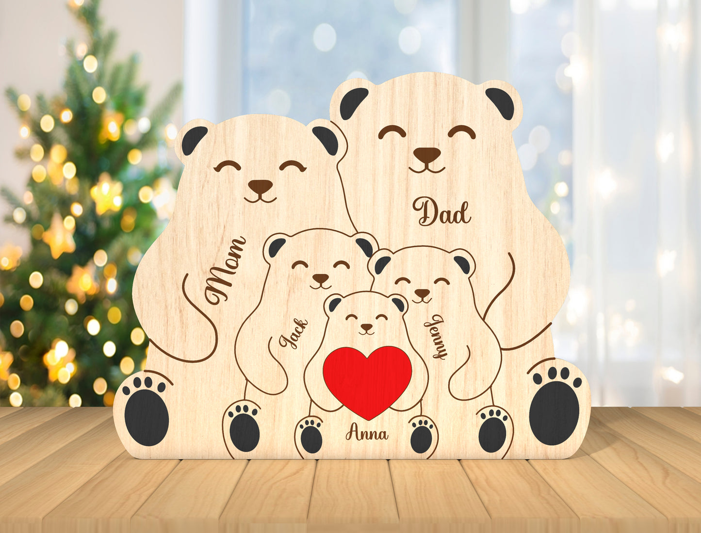 Sitting Bear Family Puzzle Sign SVG for Glowforge and LightBurn
