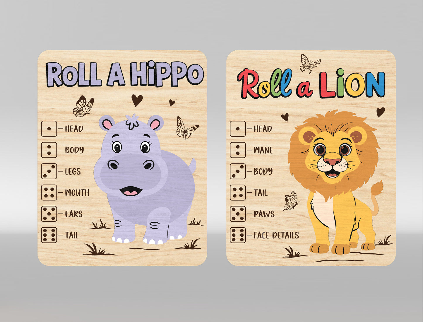 Kids Roll a Zoo Animal Game SVG Bundle for Glowforge xTool | 12 Designs