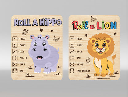 Kids Roll a Zoo Animal Game SVG Bundle for Glowforge xTool | 12 Designs