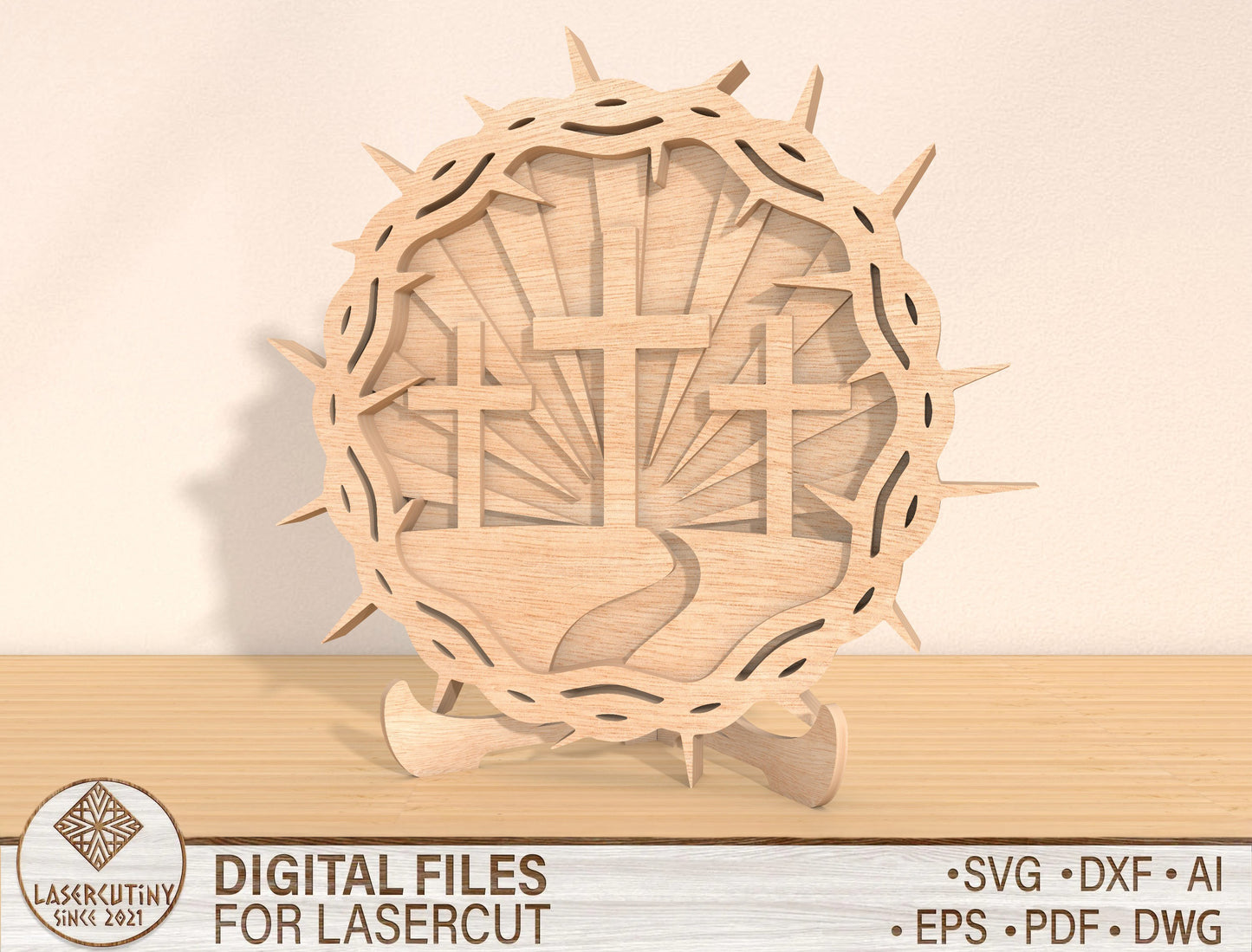 Multilayer Crown of Thorns Cross SVG Bundle 2 Designs for Glowforge and xTool