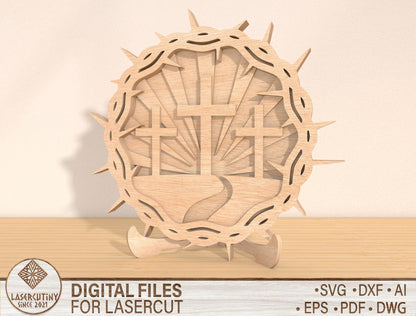 Multilayer Crown of Thorns Cross SVG Bundle 2 Designs for Glowforge and xTool