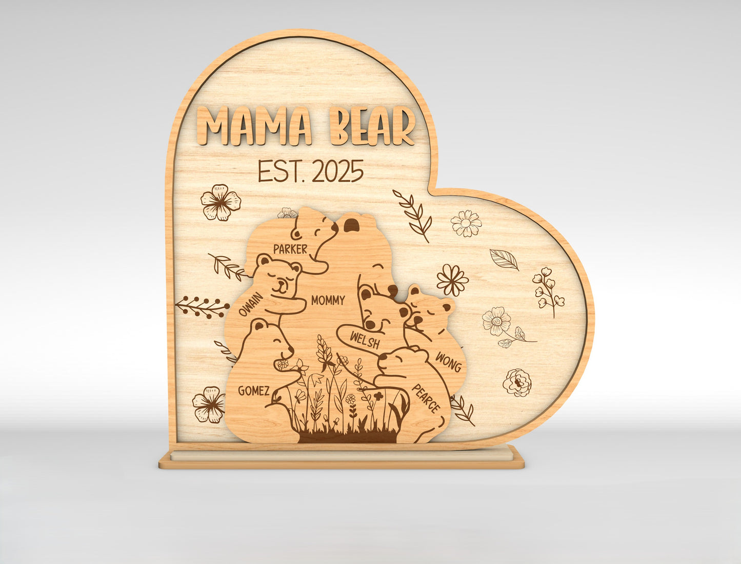 Custom Name Bear Family Sign SVG for LightBurn and Glowforge