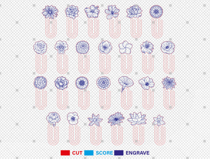 Floral Bookmark Paperclip SVG Bundle Laser Cut File for LightBurn and Glowforge