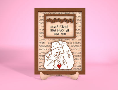 Personalized Mom Bear Sign SVG Custom Family Name for LightBurn