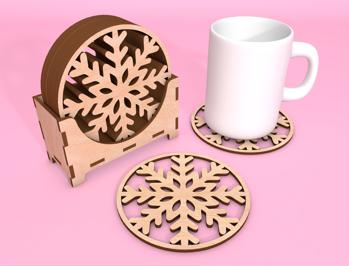 Snowflake Coaster SVG Bundle Laser Cut File for LightBurn and Glowforge