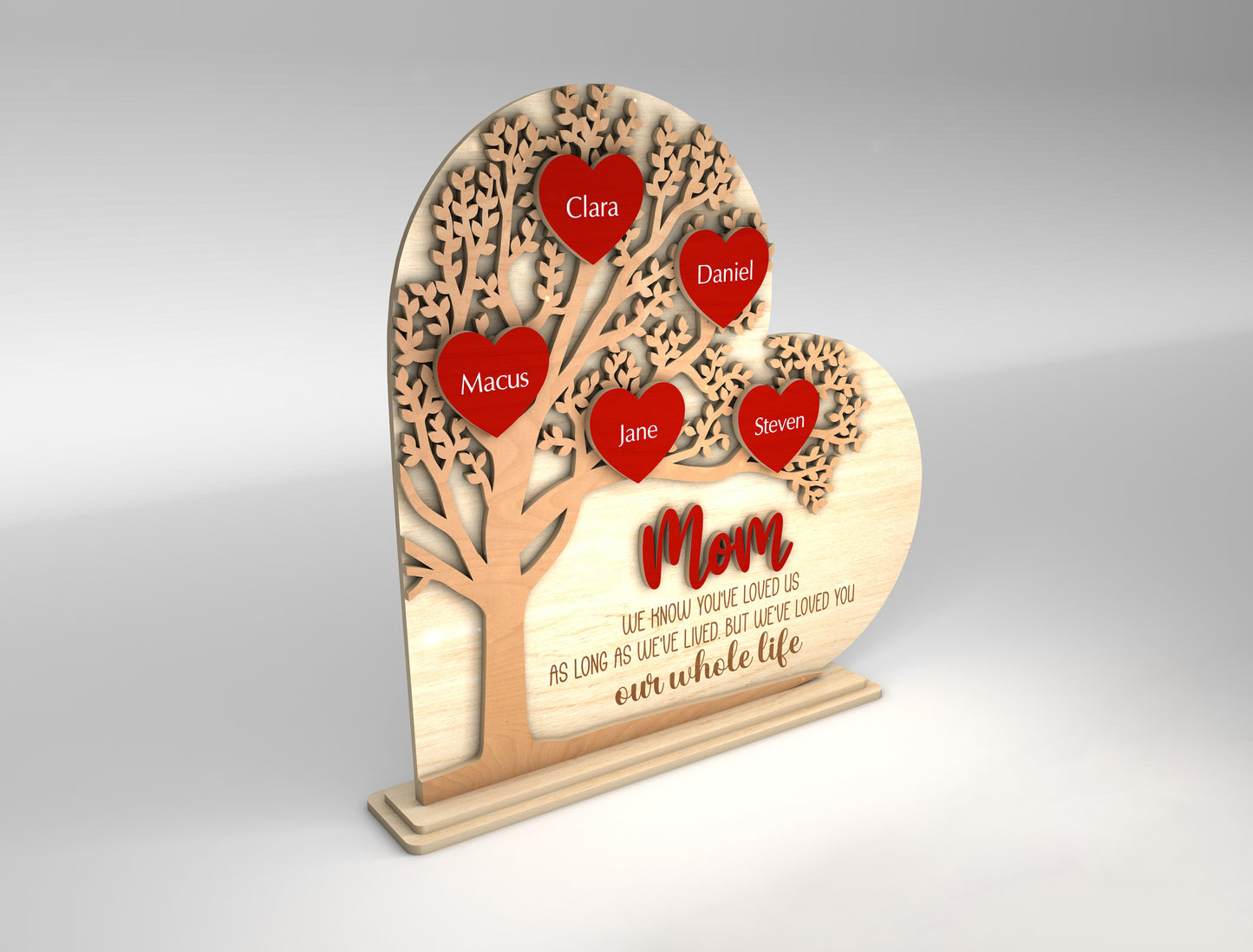 Personalized Mom Heart Tree Family Sign SVG for Glowforge