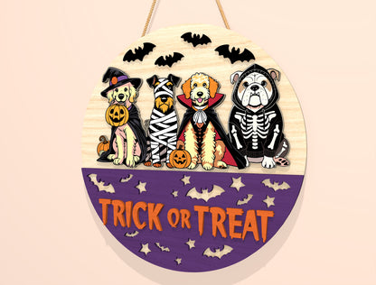 Trick or Treat Dog Door Hanger SVG Set for Glowforge xTool LightBurn 2 Designs