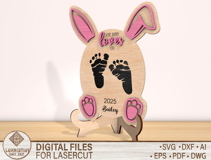 Baby Footprint Bunny Sign SVG Easter Baby Keepsake for Glowforge and xTool