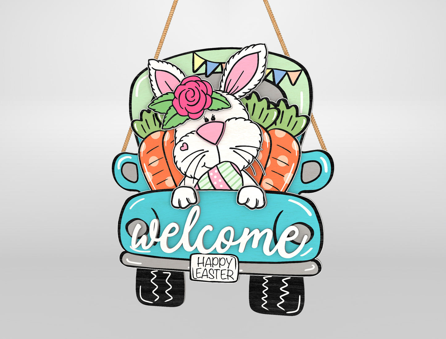 Easter Bunny Truck Door Hanger SVG Bundle Welcome Easter for LightBurn