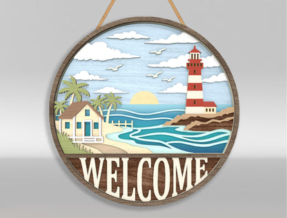 Ocean Welcome Door Hanger SVG Bundle for Glowforge and LightBurn